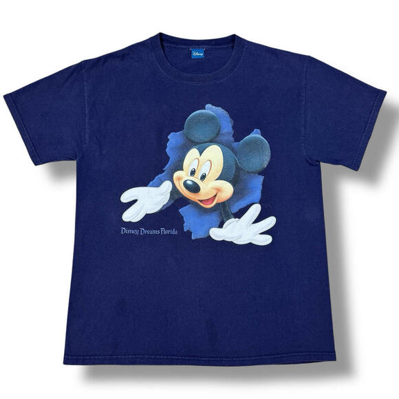 VTG Disney Mickey Mouse T-Shirt Double-Sided Graphic Navy Florida Theme Park L - Picture 2 of 8